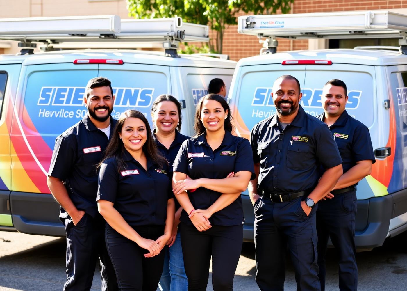 Northwind HVAC service team standing in front of branded vans